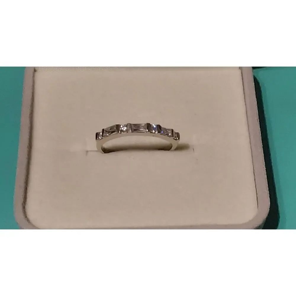 Sterling Silver 1 Ct. Baguette & Round Anniversary Band Ring Sz 9